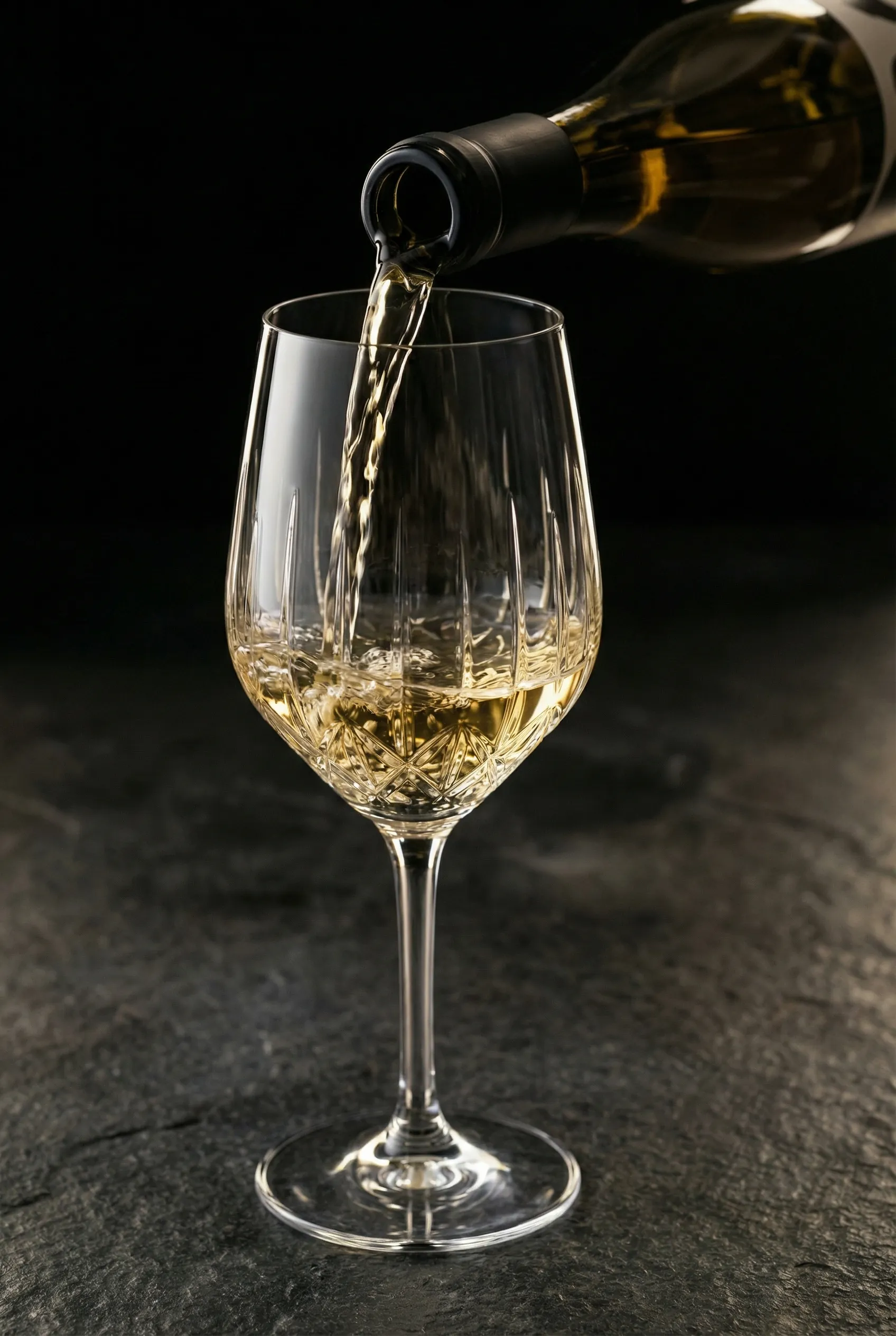 Weißwein wird ins Glas gegossen